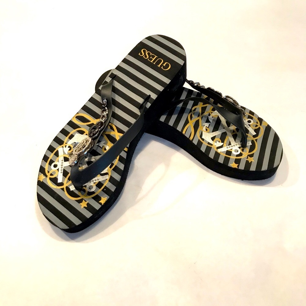 Guess Platform Flip Flops Sliver Charm Accent